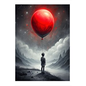 Kırmızı Balonlu Çocuk Dekoratif Ahşap Tablo 25cmx 35cm 25x35 cm