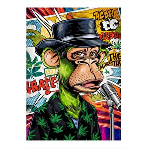 Yeşil Kapalı Maymun Desenli Ahşap Tablo 35cm X50cm