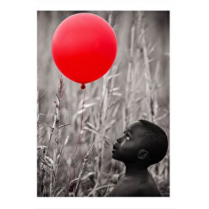 Afrikalı Çocuk Ve Kırmızı Uçan Balon Model Mdf Tablo 25cmx 35cm 35x50 cm