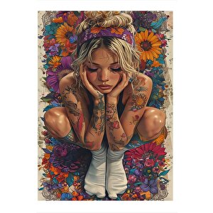 Dövmeli Kız Art Mdf Tablo 35cm X50cm 35x50 cm