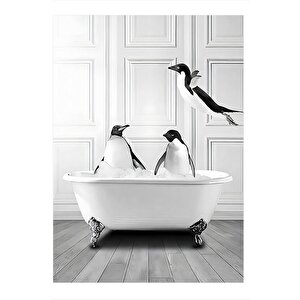 Penguenlerin Küvet Keyfi Tasarım Ahşap Tablo 25cmx 35cm 25x35 cm