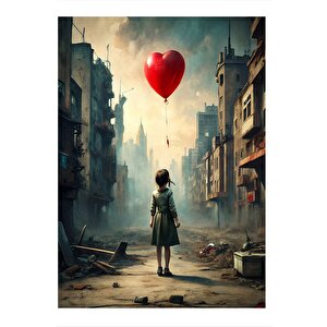 Uçan Balon Ve Kız Hediyelik Mdf Tablo 25cmx 35cm 25x35 cm