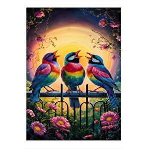 Şarkı Söyleyen Renkli Kuşlar Modern Mdf Tablo 35cm X50cm 35x50 cm