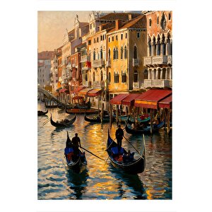 Romantik Venedik'te Bir Akşam Model Ahşap Tablo 35cm X50cm 35x50 cm
