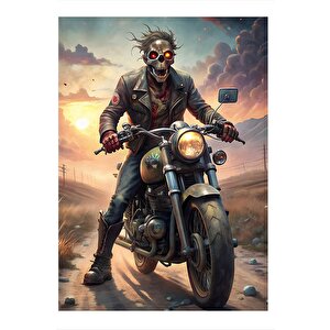 Motorcu Zombi Modern Ahşap Tablo 25cmx 35cm 25x35 cm