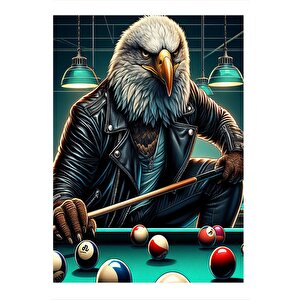 Bilardo Oynayan Beyaz Kartal Desenli Ahşap Tablo 25cmx 35cm 25x35 cm