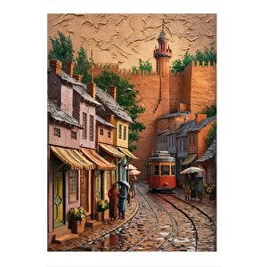 Tramvay Yolu Ve Eskişehir Desenli Ahşap Tablo 25cmx 35cm 25x35 cm
