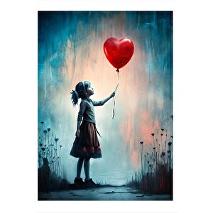 Uçan Balon Ve Kız Art Mdf Poster 50cmx 70cm