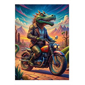 Motorcu Timsah Tasarım Ahşap Tablo 35cm X50cm 35x50 cm