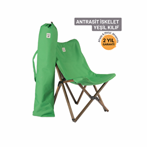 Ahşap Katlanır Kamp Ve Bahçe Sandalyesi - Antrasit Iskelet - Yeşil Kılıf