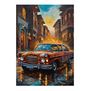 Turuncu Klasik Araba Tasarım Ahşap Tablo 25cmx 35cm 25x35 cm