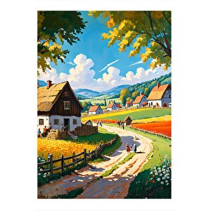 Köy Manzarası Dekoratif Mdf Tablo 35cm X50cm 35x50 cm