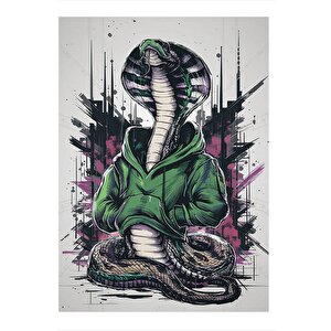 Yeşil Kapşonlu Kobra Yılanı Mdf Poster 25cmx 35cm 25x35 cm