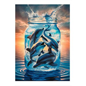 Kavanoz Içindeki Yunuslar Tasarım Mdf Tablo 35cm X50cm 35x50 cm