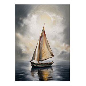 Beyaz Yelkenli  Kayık Mdf Poster 25cmx 35cm 25x35 cm