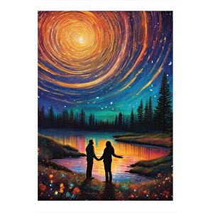 Yıldızlar Ve Aşık Çift Art Mdf Tablo 35cm X50cm 35x50 cm