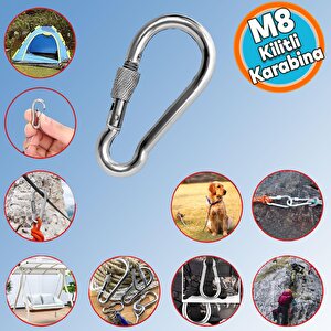 Kilitli 8 Mm Karabina Yaylı Kanca Paslanmaz Çelik Kilit Tırmanma Dağcılık Kamp Ekipmanları Salıncak Hamak Anahtar Askı Kilidi