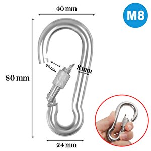 Kilitli 8 Mm Karabina Yaylı Kanca Paslanmaz Çelik Kilit Tırmanma Dağcılık Kamp Ekipmanları Salıncak Hamak Anahtar Askı Kilidi