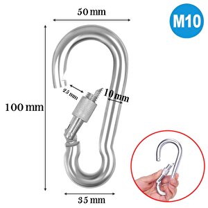 Kilitli 10 Mm Karabina Yaylı Kanca Paslanmaz Çelik Kilit Tırmanma Dağcılık Kamp Ekipmanları Salıncak Hamak Anahtar Askı Kilidi
