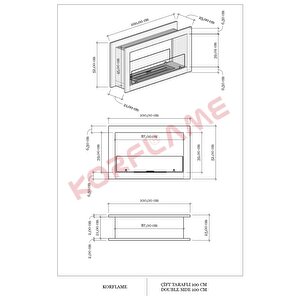 Korflame Çift Taraflı 100 Cm Bioetanol Şömine