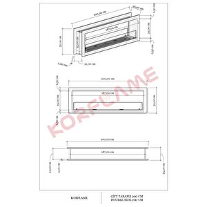 Korflame Çift Taraflı 200 Cm Bioetanol Şömine