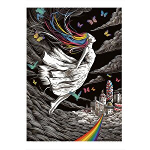 Renkli Hayaller Dünyası Ve Kız Art Mdf Poster 35cm X50cm 35x50 cm