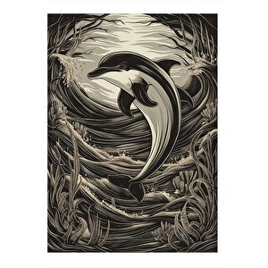Siyah Beyaz Yunus Dolphine Desenli Mdf Tablo 35cm X50cm 35x50 cm