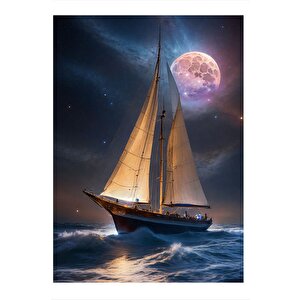 Dolunay Da Yelkenli Tasarım Mdf Tablo 25cmx 35cm
