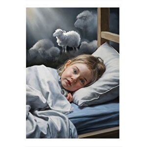 Uyumak Için Koyun Sayan Kız Çocuğu Hediyelik Ahşap Tablo 25cmx 35cm 25x35 cm