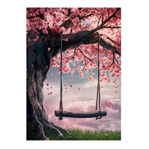 Kiraz Ağacındaki Salıncak Hediyelik Ahşap Tablo 35cm X50cm 35x50 cm