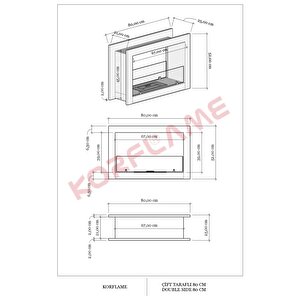 Korflame Çift Taraflı 80 Cm Bioetanol Şömine