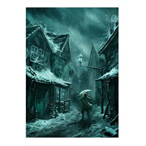 Yağmurlu Bir Gece Ve İnsan Hediyelik Ahşap Tablo 35cm X50cm 35x50 cm