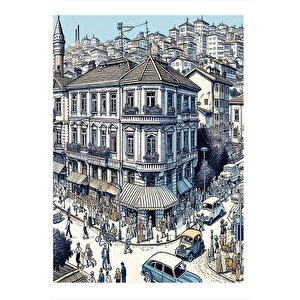 Kalabalık Bir Şehir Hediyelik Ahşap Tablo 35cm X50cm 35x50 cm
