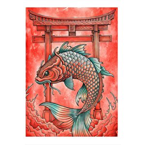 Kırmızı Japon Balığı Desenli Mdf Tablo 35cm X50cm 35x50 cm