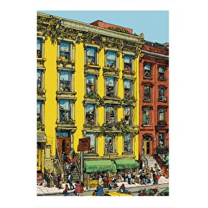Karikatür Sarı Bina Desenli Mdf Tablo 25cmx 35cm 25x35 cm
