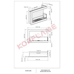 Korflame Sağ Açık  80 Cm Bioetanol Şömine