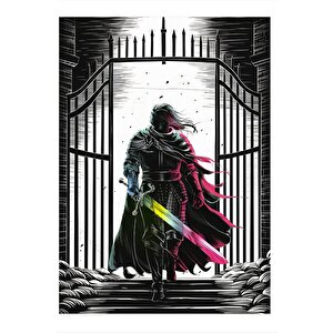 Renkli Kılıçlı Şövalye Mdf Poster 35cm X50cm 35x50 cm