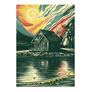 Göl Evi Desenli Mdf Tablo 25cmx 35cm 25x35 cm