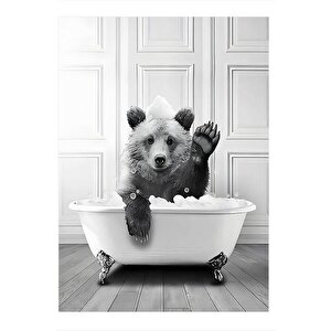 Siyah Beyaz Ayının Banyo Keyfi Tasarım Mdf Tablo 35cm X50cm 35x50 cm