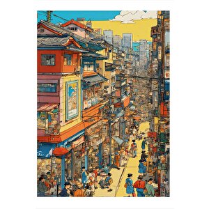 Japonya'da Bir Sokak Art Mdf Poster 25cmx 35cm 25x35 cm