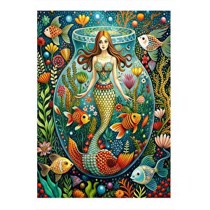 Fanus İçerisindeki Deniz Kızı Art Mdf Poster 35cm X50cm 35x50 cm