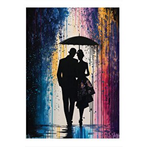 Yağmur Altında Sevimli Çift Dekoratif Ahşap Tablo 25cmx 35cm