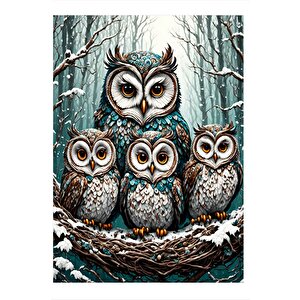 Baykuş Ailesi Art Mdf Poster 25cmx 35cm