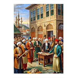 Orta Çağ'da Osmanlı Bilgi Alışverişi Dekoratif Ahşap Tablo 25cmx 35cm 25x35 cm