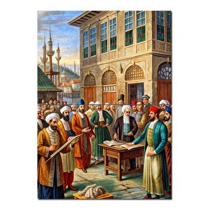 Orta Çağ'da Osmanlı Bilgi Alışverişi Dekoratif Ahşap Tablo 70cmx 100cm