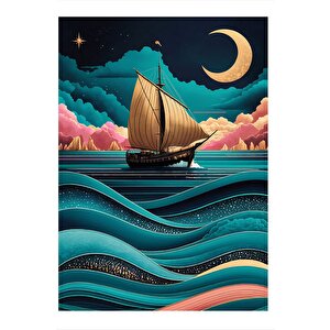 Ay Ve Gemi Art Mdf Poster 35cm X50cm 35x50 cm