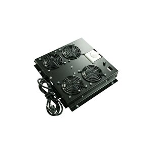 Canovate 4lü Rack Kabinet Fan Modülü Termostatlı Ral 9005 Siyah 2 Yıl Üretici Garantili
