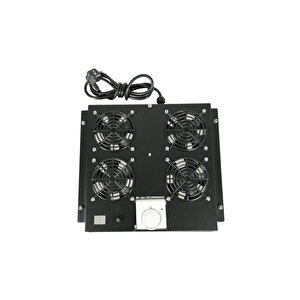 Canovate 4lü Rack Kabinet Fan Modülü Termostatlı Ral 9005 Siyah 2 Yıl Üretici Garantili