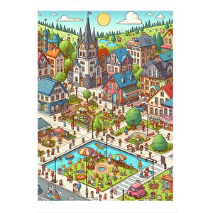 Sevimli Şehir Ve Oyun Parkı Modern Mdf Tablo 25cmx 35cm 25x35 cm