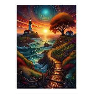 Deniz Feneri Ve Kır Evi Dekoratif Mdf Tablo 35cm X50cm 35x50 cm